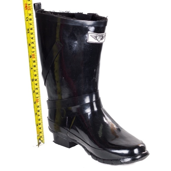 Women Rain Boots Black Faux Fur Rubber Rain Boots RB-2414 - Picture 3 of 4